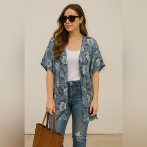 LC Lauren Conrad Blue Floral Cardigan